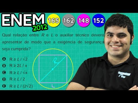 Thumbnail da aula: ENEM 2012 Matemática #17 - Diagonal do Quadrado e Inequação (com pegadinha)