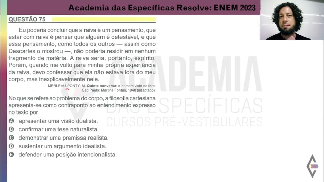 Thumbnail: Resolução ENEM 2023 - Caderno Amarelo - Questão 75 - Gabarito A
