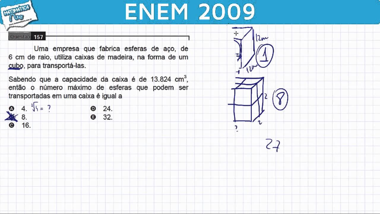 Thumbnail: ENEM 2009 Matemática #22 - Volume do Cubo e Esferas