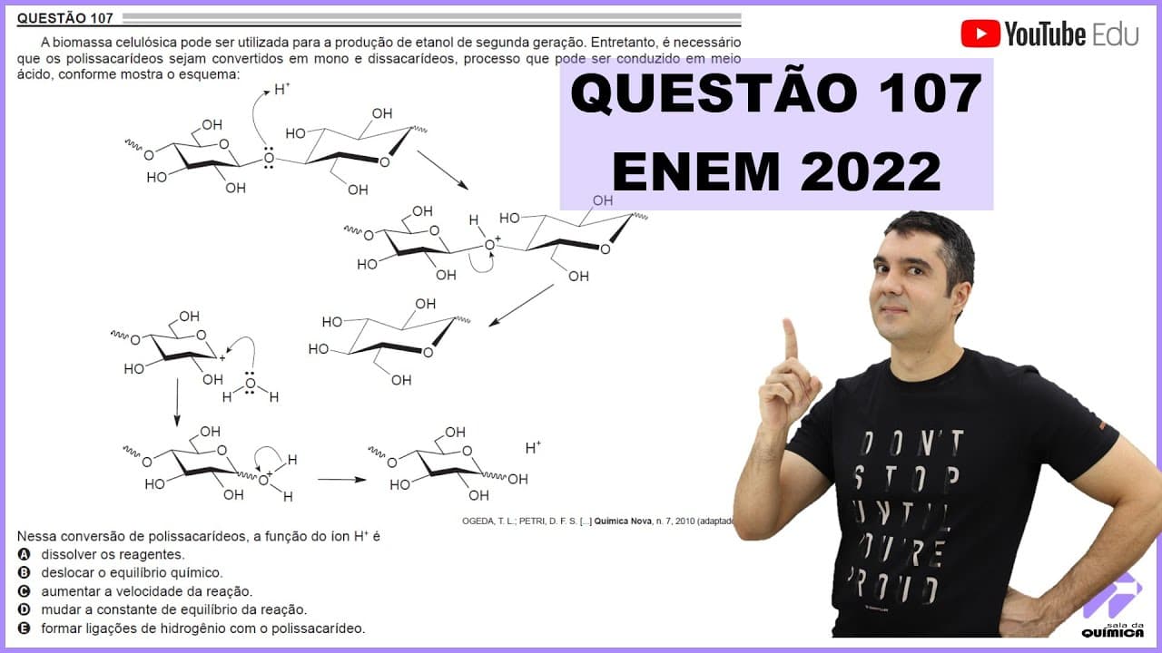 Thumbnail: QUÍMICA ENEM 2022! "A biomassa celulósica pode ser utilizada para a produção de etanol de ..."