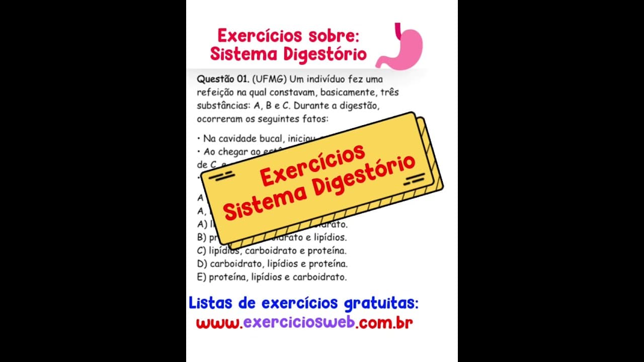 Thumbnail: Questão 01 sobre Anatomia e Fisiologia do Sistema Digestório - UFMG