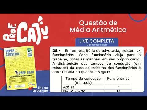 Thumbnail da aula: [UEMS 2022] 28 📘 MÉDIA ARITMÉTICA Em um escritório de advocacia, existem 25 funcionários. Cada