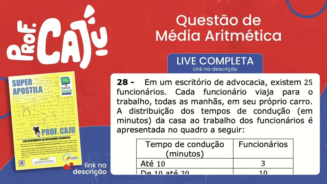 Thumbnail: [UEMS 2022] 28 📘 MÉDIA ARITMÉTICA Em um escritório de advocacia, existem 25 funcionários. Cada