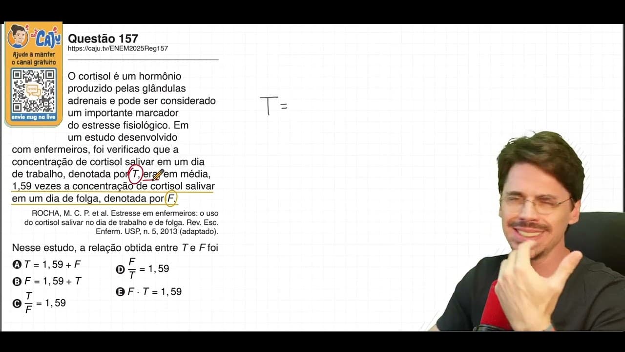 Thumbnail: [ENEM 2025] 157 📘 ÁLGEBRA O cortisol é um hormônio produzido pelas glândulas adrenais e pode ser