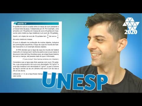 Thumbnail da aula: UNESP 2020 - Q87 Mat - O quilate do ouro é a razão entre a massa de ouro