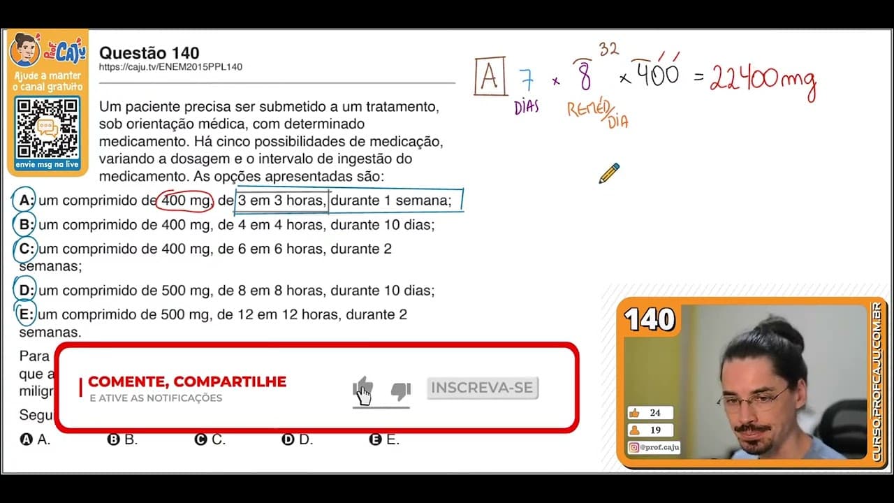 Thumbnail: [ENEM 2015 PPL] 140 📘 --- Um paciente precisa ser submetido a um tratamento, sob orientação médica,