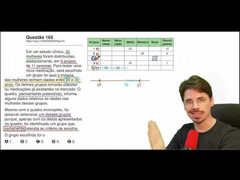 Thumbnail da aula: [ENEM 2025] 165 📘 DESVIO PADRÃO Em um estudo clínico, 55 mulheres foram distribuídas, aleatoriamente