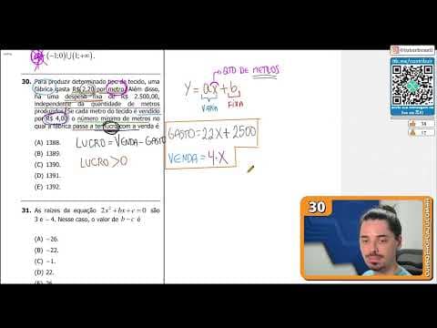 Thumbnail da aula: [UFRGS 2018] 30 - Para produzir determinado tipo de tecido, uma fábrica gasta R$ 2,20 por metro.