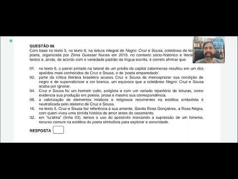 Thumbnail da aula: Prova comentada Vestibular UFSC 2023 Língua Portuguesa e Literatura Questão 06: Negro (Cruz e Sousa)