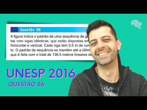 Thumbnail da aula: UNESP 2016 - Q86 - A figura indica o padrão de uma sequência de grades, feitas com vigas idênticas,