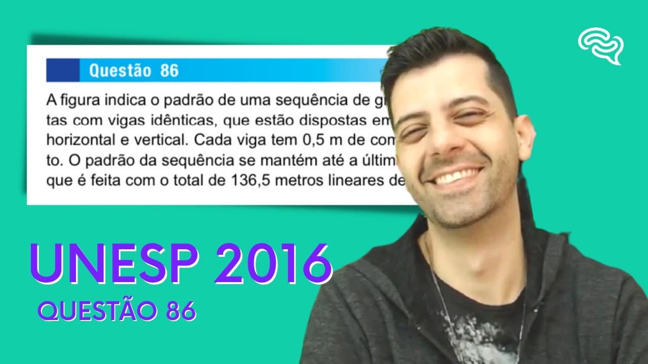 Thumbnail: UNESP 2016 - Q86 - A figura indica o padrão de uma sequência de grades, feitas com vigas idênticas,