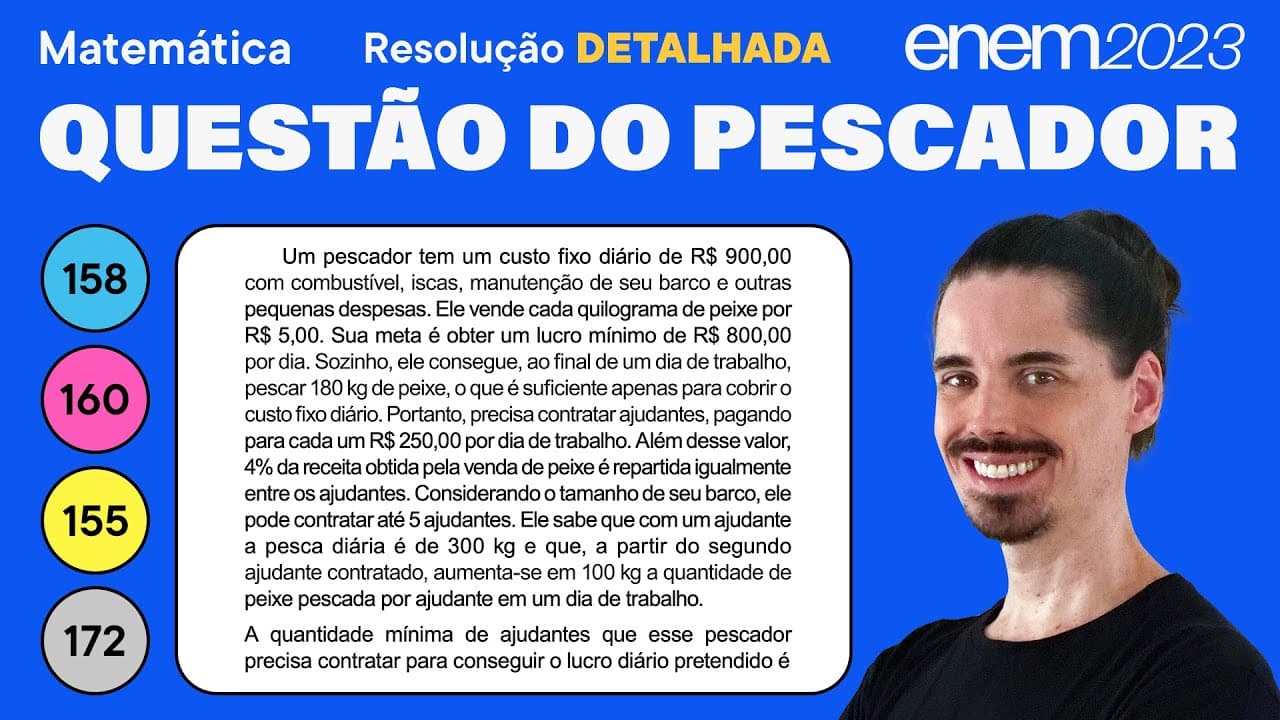 Thumbnail: 🔵 Questão do pescador: ENEM 2023 Matemática (Detalhada) -  Equação do 1º Grau