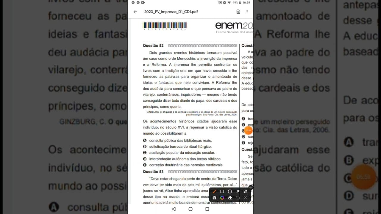 Thumbnail: Revisão Enem 2022 Humanas 📚🤓💖 Questão 52 Enem 2020 Humanas 📚 caderno azul 1 apli