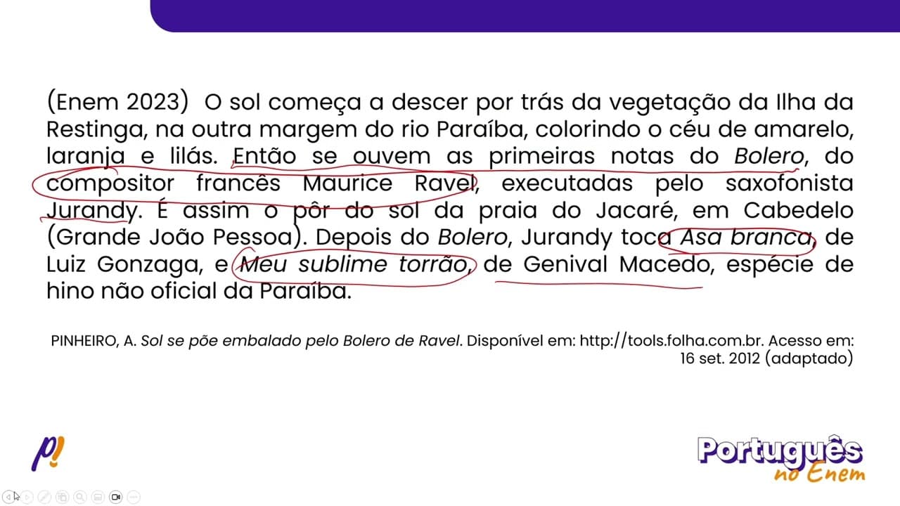 Thumbnail: ENEM 2023 - INTERPRETAÇÃO E INFERÊNCIA DE TEXTOS | O sol começa a descer por trás da vegetação...