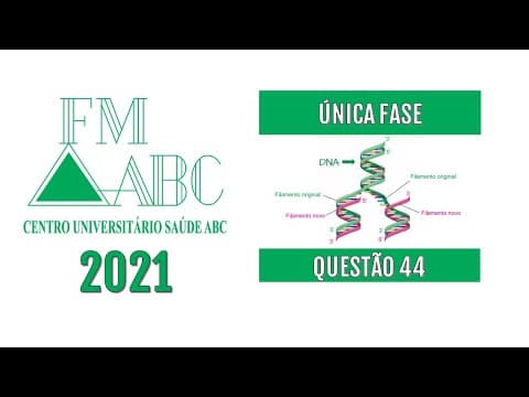Thumbnail da aula: (FMABC-2021)A figura ilustra, de maneira simplificada, o processo de duplicação da molécula de DNA..