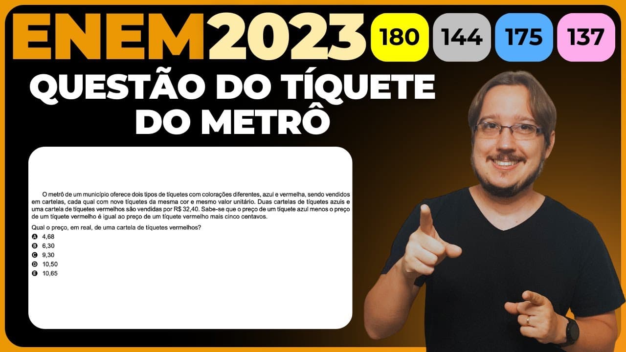 Thumbnail: ENEM 2023 || Sistema || O metrô de um município oferece dois tipos de tíquetes com colorações