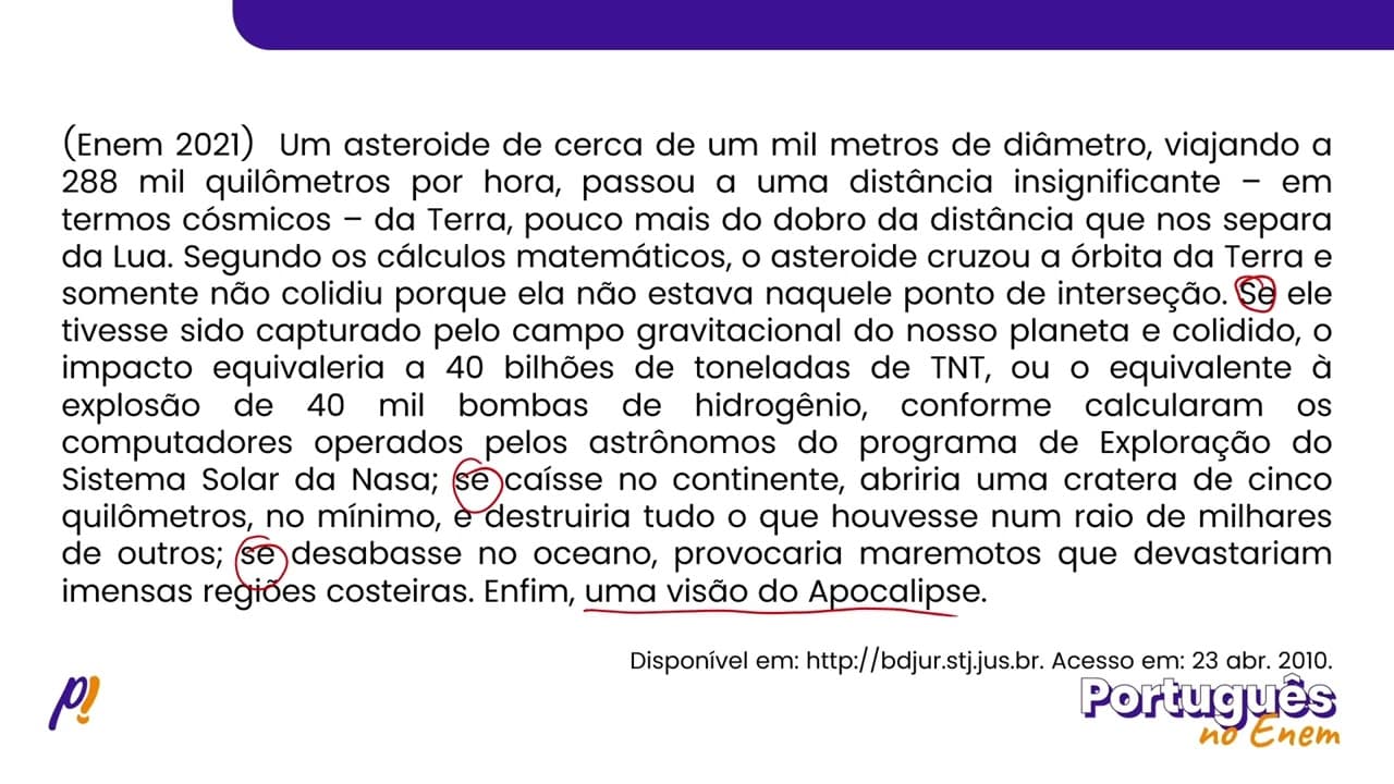 Thumbnail: ENEM 2021 - INTERPRETAÇÃO E INFERÊNCIA DE TEXTOS | Um asteroide de cerca de um mil metros...