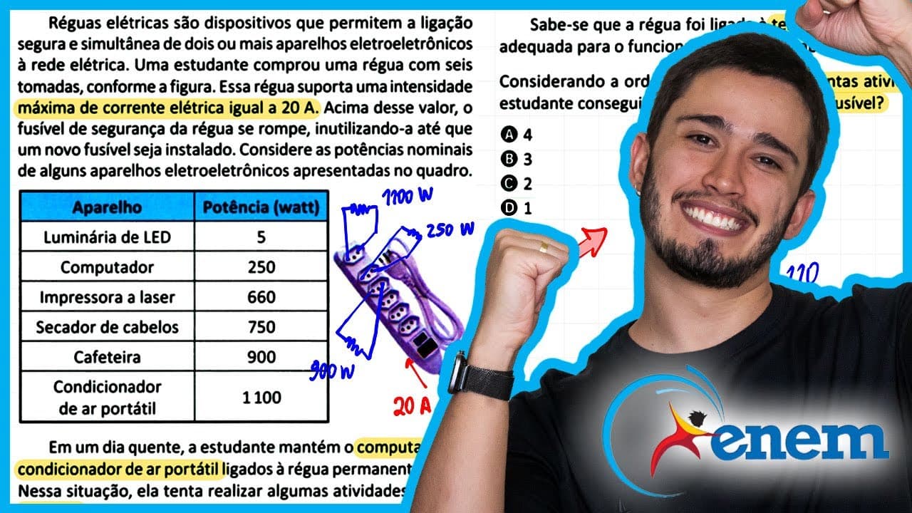 Thumbnail: ENEM 2025 - Réguas elétricas são dispositivos que permitem a ligação segura e simultânea de dois ou