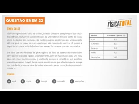 Thumbnail da aula: Lista 03 EXEMPLO 22 Fusível | Limitador de Corrente Elétrica