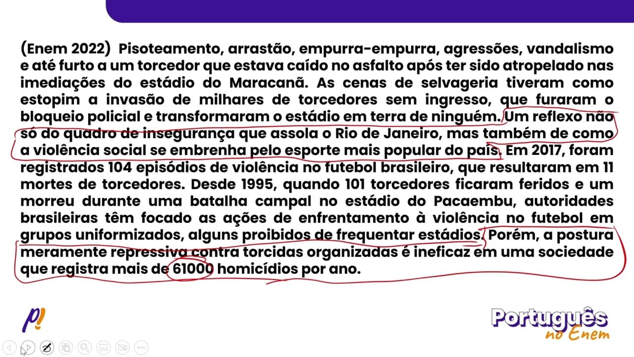 Thumbnail: ENEM 2022 - INTERPRETAÇÃO E INFERÊNCIA DE TEXTOS | Pisoteamento, arrastão, empurra-empurra...