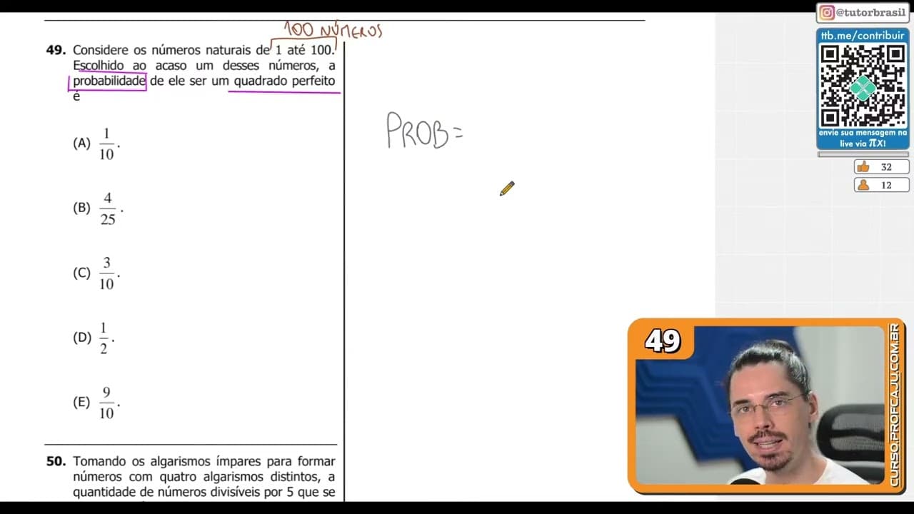 Thumbnail: [UFRGS 2018] 49 - Considere os números naturais de 1 até 100. Escolhido ao acaso um desses números,