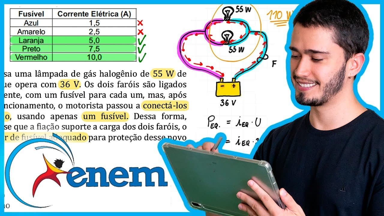 Thumbnail: ENEM 2010 - Todo carro possui uma caixa de fusíveis, que são utilizados para proteção dos circuitos