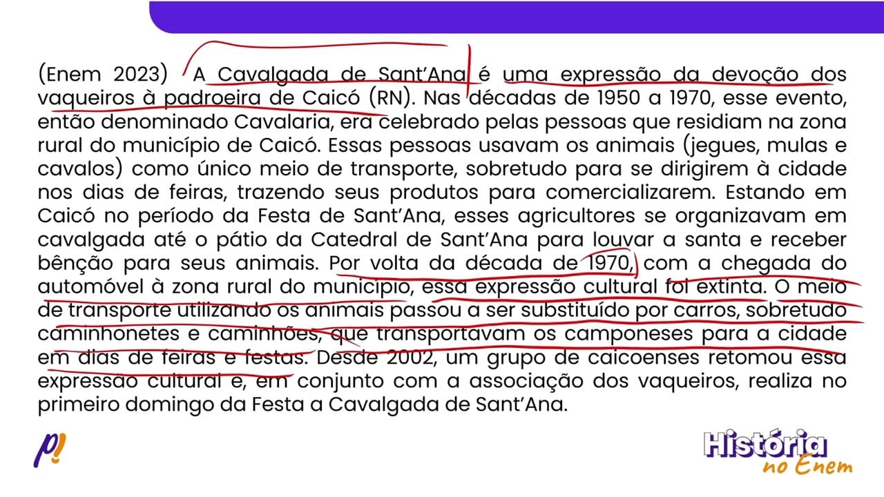 Thumbnail: ENEM 2023 - NOVA REPÚBLICA DO BRASIL | A Cavalgada de Sant’Ana é uma expressão da devoção dos...