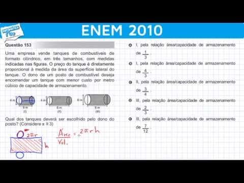 Thumbnail da aula: ENEM 2010 Matemática #18 - Volume e Área da Superfície do Cilíndrico e Proporcionalidade