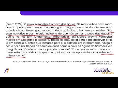 Thumbnail da aula: ENEM 2022 - BRASIL COLÔNIA | O povo Kambeba é o povo das águas. Os mais velhos costumam...