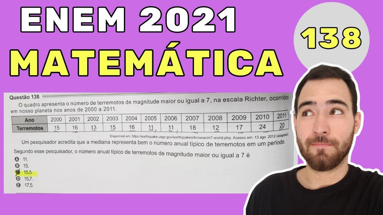 Thumbnail: ENEM 2021 CADERNO CINZA QUESTÃO 138 | Escala Richter | O quadro apresenta o número de terremotos