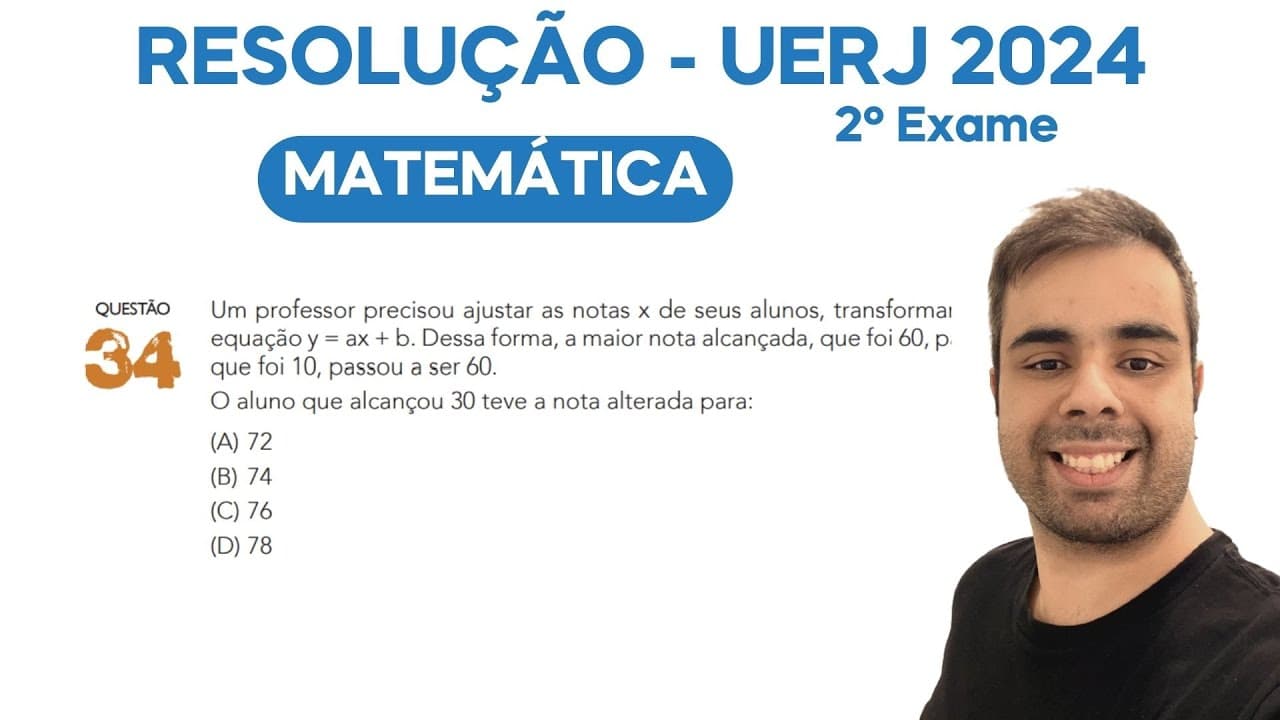 Thumbnail: UERJ 2024 - Um professor precisou ajustar as notas x de seus alunos, transformando-as em y, por meio