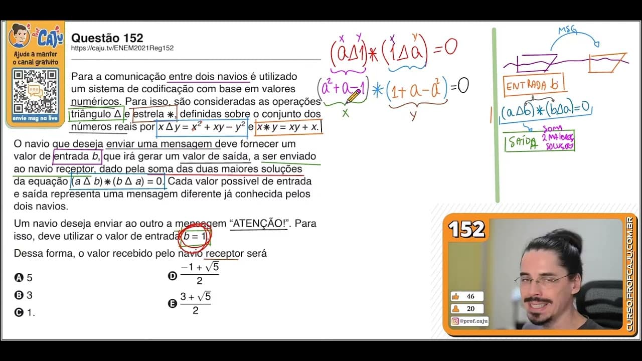 Thumbnail: [ENEM 2021] 152 📘 EQUAÇÃO DO 2º GRAU Para a comunicação entre dois navios é utilizado um sistema de
