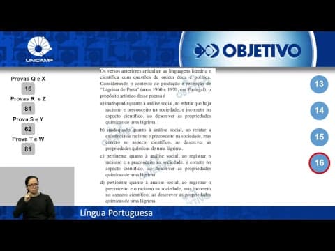 Thumbnail da aula: Objetivo Oficial - Resolução Comentada - Língua Portuguesa - UNICAMP 1ª Fase