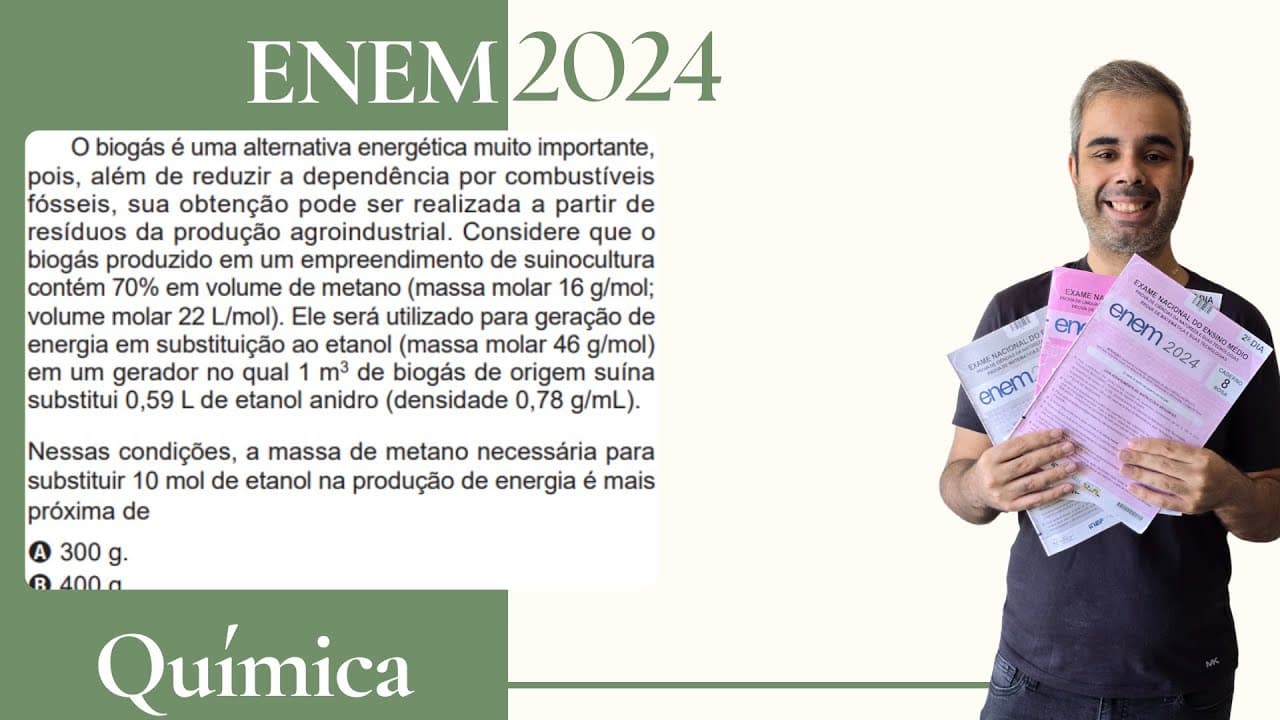 Thumbnail: ENEM 2024 -O biogás é uma alternativa energética muito importante pois além de reduzir a dependência