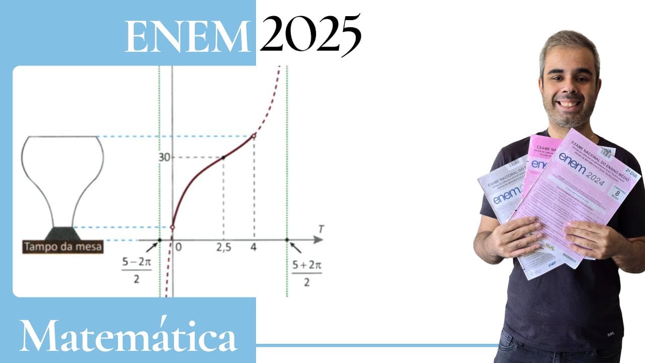 Thumbnail: ENEM 2025 - Um recipiente tem um formato que faz com que ao ser preenchido de água com uma vazão