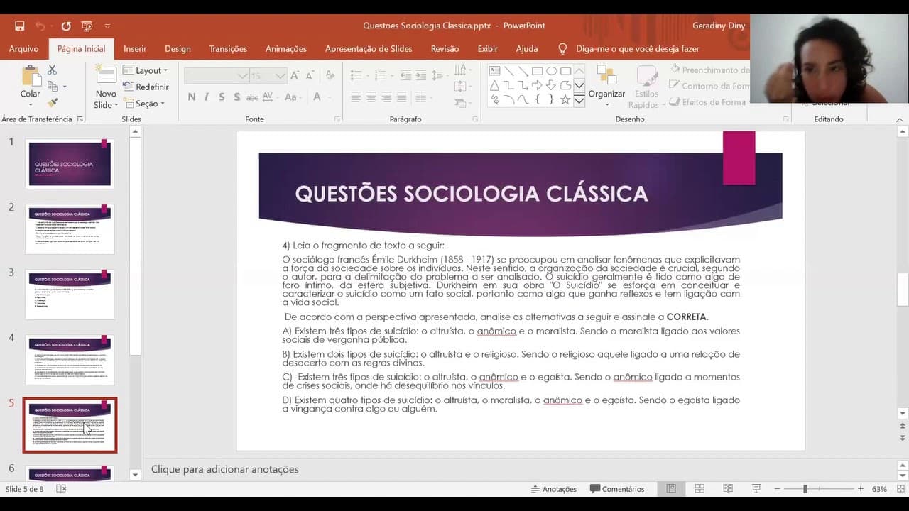 Thumbnail: Sociologia | Questões Comentadas | Aula nº 7 | Profª Graldiny | PVS AÇÃO