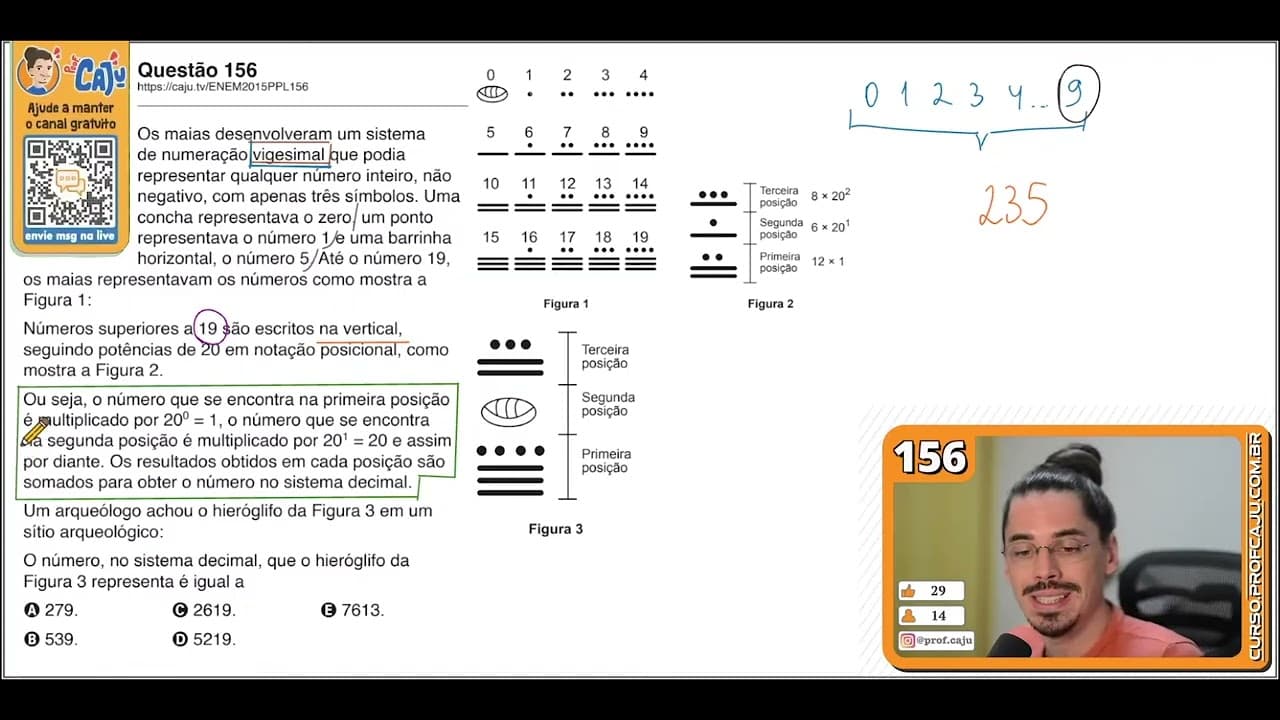 Thumbnail: [ENEM 2015 PPL] 156 📘 --- Os maias desenvolveram um sistema de numeração vigesimal que podia
