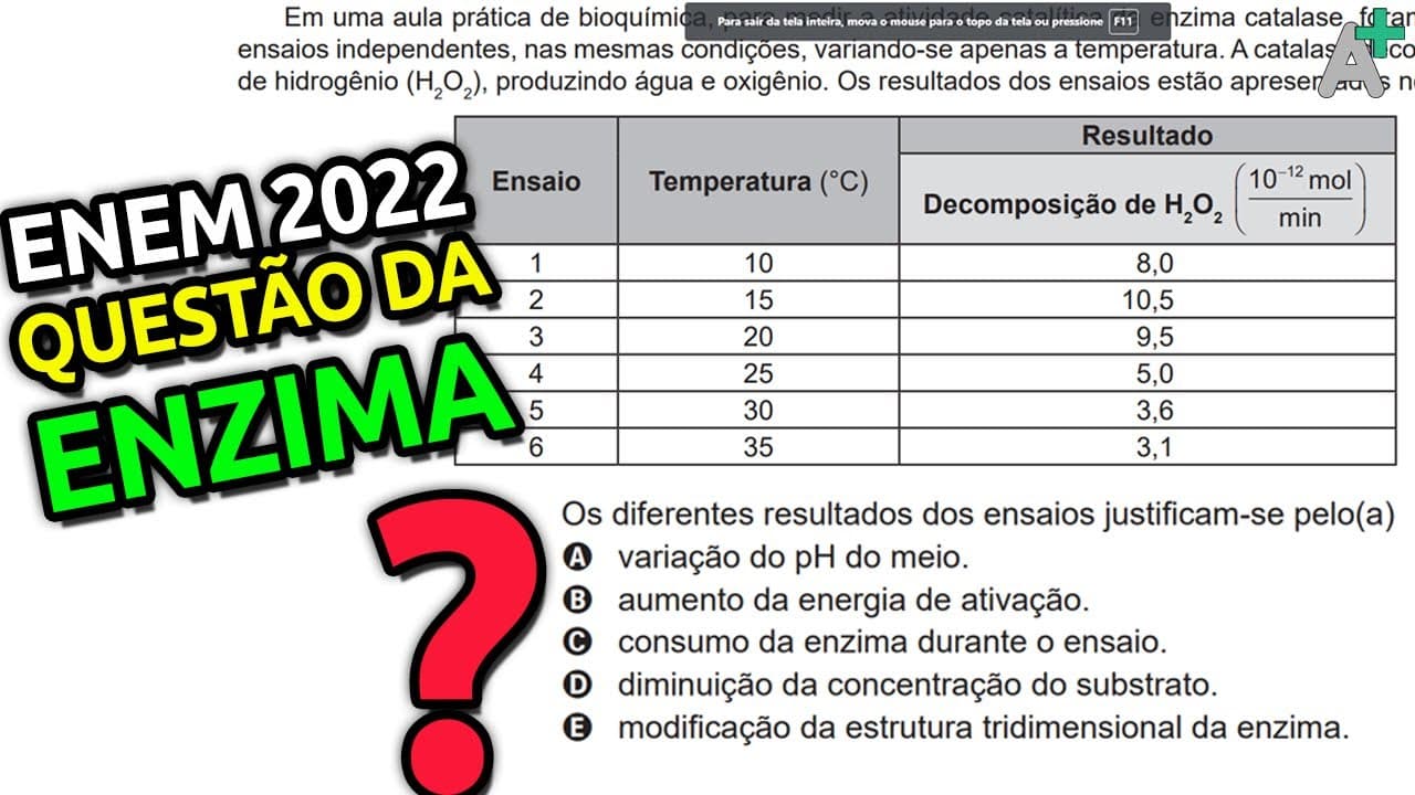 Thumbnail: Em uma aula de bioquímica, atividade CATALÍTICA da ENZIMA. | Questão ENEM 2022