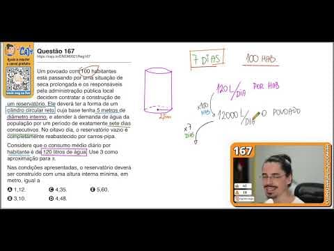 Thumbnail da aula: [ENEM 2021] 167 📘 GEOMETRIA ESPACIAL Um povoado com 100 habitantes está passando por uma situação