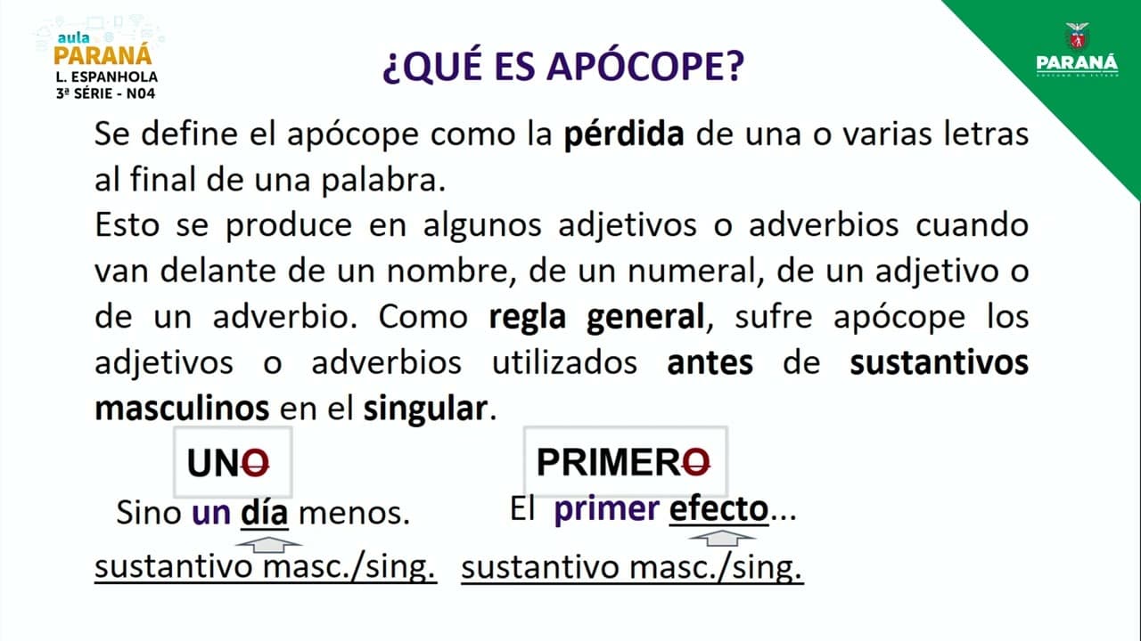 Thumbnail: 2022 | 3ª Série | Língua Espanhola | Aula N4 - Nivelamento: Emprego da Apócope