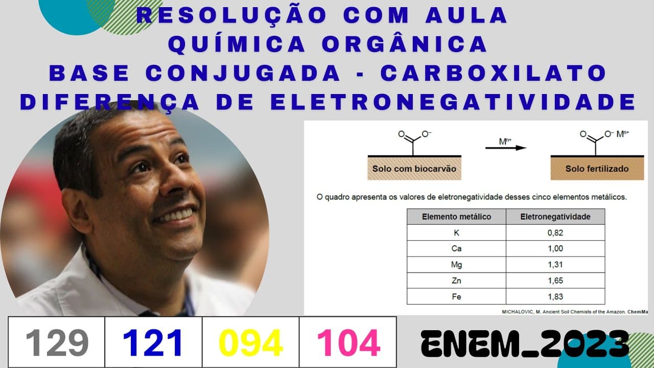 Thumbnail: ENEM 2023 QUESTÃO 129 CADERNO CINZA_QUÍMICA ORGÂNICA_BASE CONJUGADA_DIFERENÇA DE ELETRONEGATIVIDADE