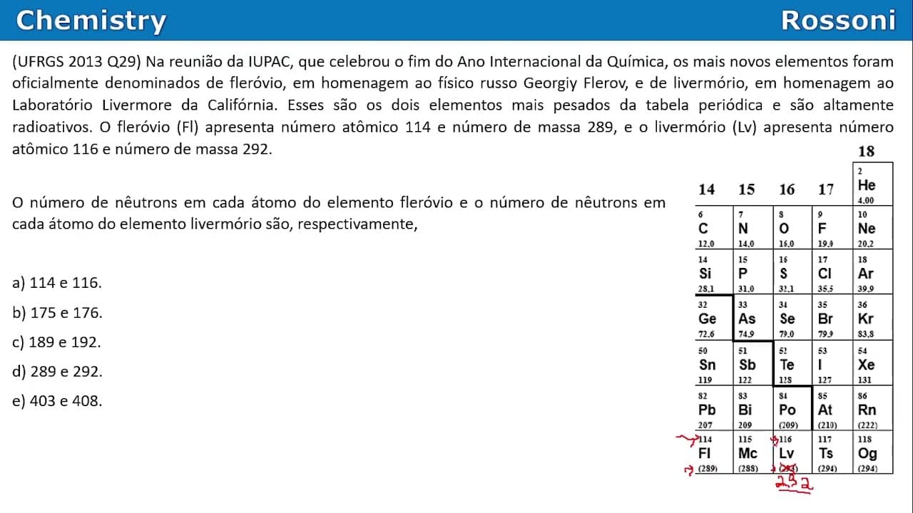 Thumbnail: UFRGS 2013 Química - Questão 29 - Fleróvio (Fl) e Livermório (Lv)