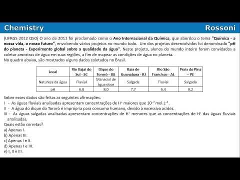 Thumbnail da aula: UFRGS 2012 Química - Questão 50 - pH de rios, diques e praias