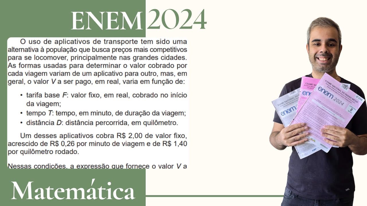 Thumbnail: ENEM 2024 - O uso de aplicativos de transporte tem sido uma alternativa à população que busca preços
