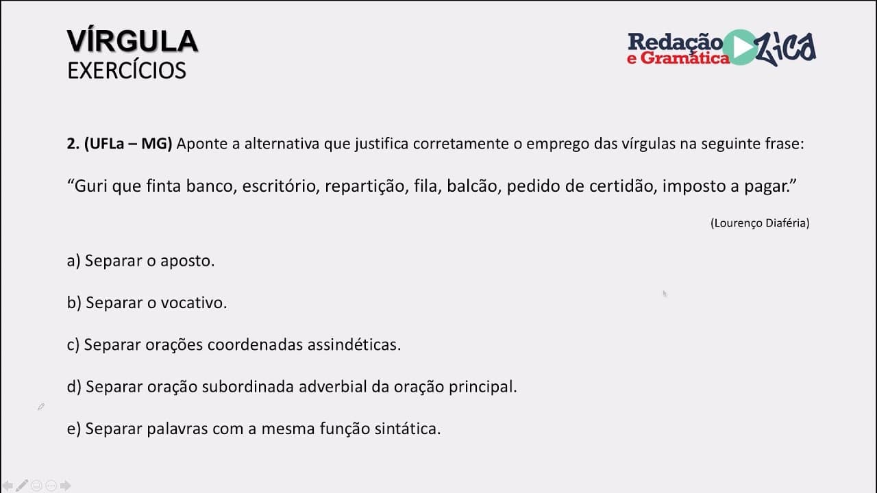 Thumbnail: VÍRGULA: RESOLUÇÃO DE EXERCÍCIO DA UFLA-MG - Profa. Pamba