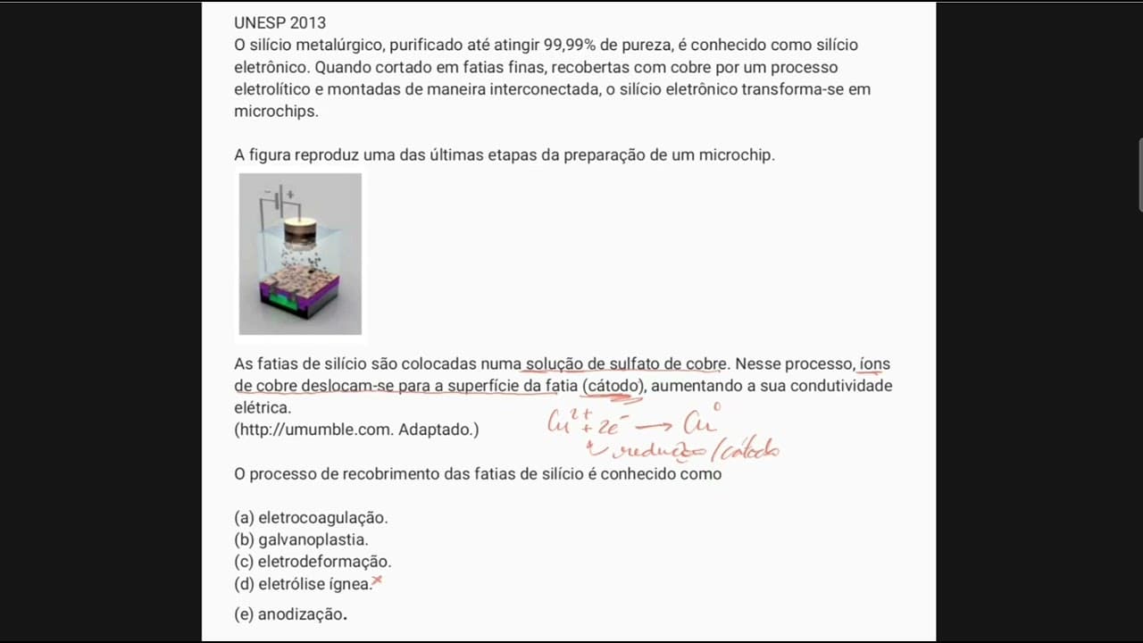 Thumbnail: UNESP 2013. Comentando as alternativas. "O silício metalúrgico,  purificado até atingir..."