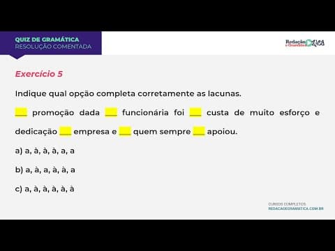 Thumbnail da aula: USO DA CRASE: EXERCÍCIO RESOLVIDO! - Profa. Pamba
