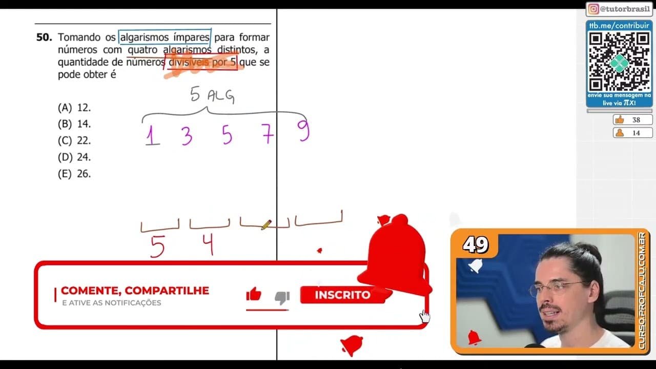 Thumbnail: [UFRGS 2018] 50 - Tomando os algarismos ímpares para formar números com quatro algarismos distintos,