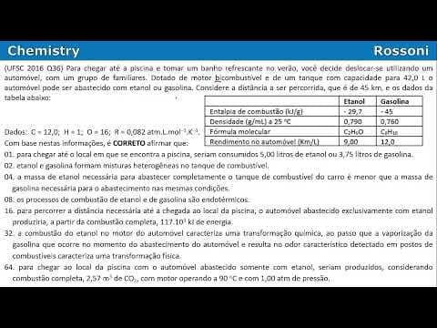 Thumbnail da aula: UFSC 2016 Q36 - Combustão do etanol e da gasolina