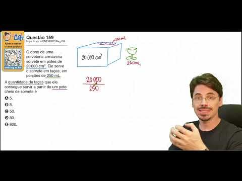 Thumbnail da aula: [ENEM 2025] 159 📘 DIVISÃO O dono de uma sorveteria armazena sorvete em potes de 20 000 cm³. Ele